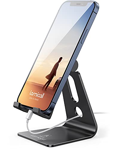 Lamicall Adjustable Cell Phone Stand, Desk Phone Holder, Cradle, Dock, Compatible with iPhone 17 16 15 14 Air Plus Pro Pro Max 13 12 X XS, 4-8" Phones, Office Accessories Gifts, All Smartphone, Black - color: Black