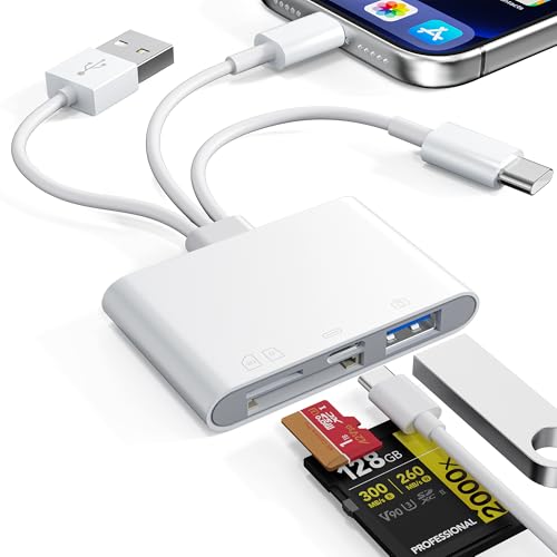 4 in 1 SD Card Reader for iPhone,USB-C/Lightning/USB-A,OTG Adapter,Fast Photo Transfer from Digital Camera SD/TF Card to Phone,SD/Micro SD Card Adapter for iPhone,iPad,Android,USB Flash Drive