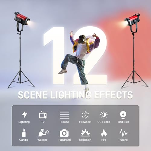 GVM 700W Spotlights LED Video Light,29100lux/1m(Bare Light),Photography Lighting Kit with APP Control, Continuous Lighting with Bowen Mount,CRI 97+, COB Lamp Beads,2700K-6800K - color: Red
