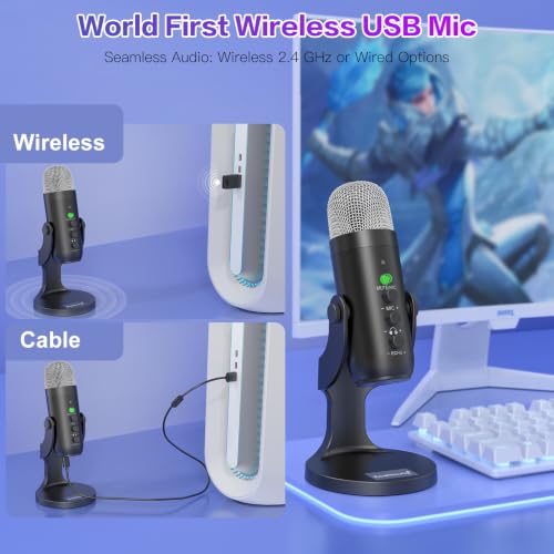 ZealSound Wireless Microphone for PC iPhone iPad & Android, Cordless USB Mic with Noise Cancellation, Mute, Gain, Echo & Zero-Latency Monitoring for Podcasting Streaming Gaming YouTube TikTok Video