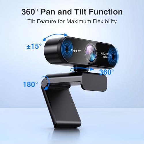 1080P Webcam with Microphone, eMeet Nova AutoFocus HD Webcam, 96°View Web Camera w/ 2 De-Noise Mics for Laptop/Desktop, Plug & Play USB Streaming Computer Camera for Conference/Calling/Teaching/Gaming - style: NOVA 1080P w/ 2 Noise Cancel Mics