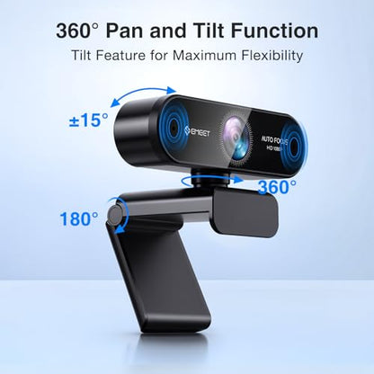 1080P Webcam with Microphone, eMeet Nova AutoFocus HD Webcam, 96°View Web Camera w/ 2 De-Noise Mics for Laptop/Desktop, Plug & Play USB Streaming Computer Camera for Conference/Calling/Teaching/Gaming - style: NOVA 1080P w/ 2 Noise Cancel Mics