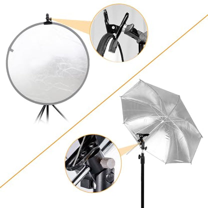 2 PCS Heavy Duty Metal Clamp Holder with 5/8" Light Stand Attachment Reflector Clamp with Umbrella Hole and Screw Mount for Photo Studio Reflectors | Reflector Clamp, Umbrella Hole, Screw Mount, Photo Studio Reflectors