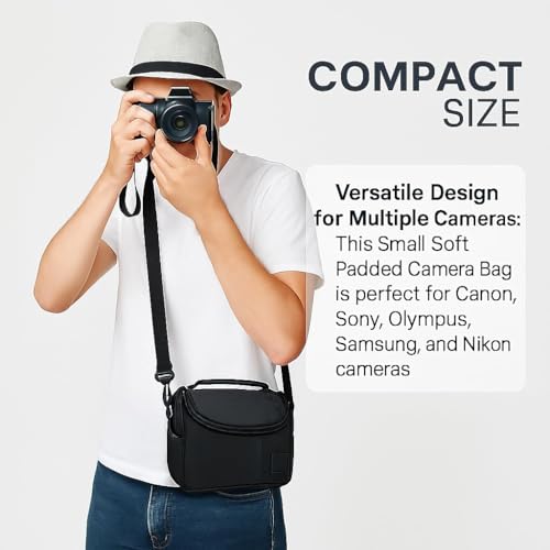eCostConnection Small Padded Camera Bag with Shoulder Strap – Compact DSLR & Mirrorless Camera Carrying Case, Lightweight Protective Crossbody Case - size: Small