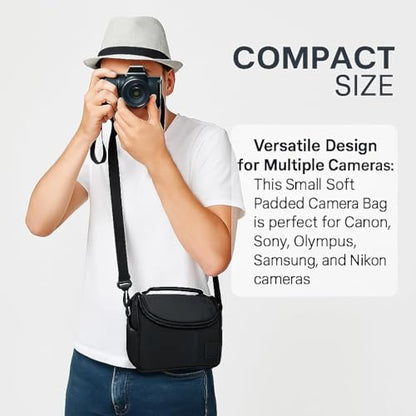 eCostConnection Small Padded Camera Bag with Shoulder Strap – Compact DSLR & Mirrorless Camera Carrying Case, Lightweight Protective Crossbody Case - size: Small