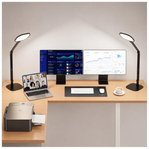 LitONES LED Desk Lamp for Home Office, Professional Eye-Caring Diffused Desk Light, 3 Color 10 Brightness Computer Light, Dimmable Office Lamp with Memory & Timer Func, Metal Swing Arm Table Lamp - color: Black (2-Pack)
