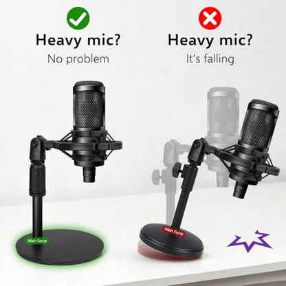 Mic Stand Desk Adjustable Desktop Microphone Stand with Stable Metal Base, Shock Mount, Pop Filter, Mic Clip, and Mic Adapter for AT2020, HyperX QuadCast, Blue Yeti, Shure SM58