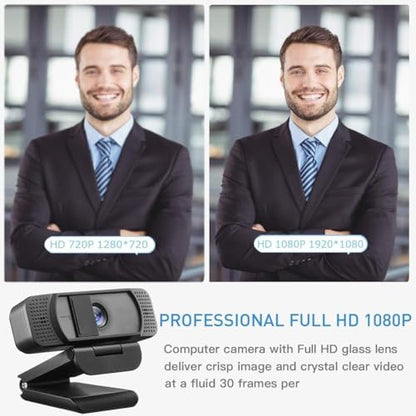 1080P Webcam with Microphone for PC Streaming, Web Camera for Desktop with Privacy Cover, 100° Wide Angle, Auto Light Correction, USB Plug&Play Web Cam for OBS/Gaming/Zoom/Skype/FaceTime/Teams/Twitch
