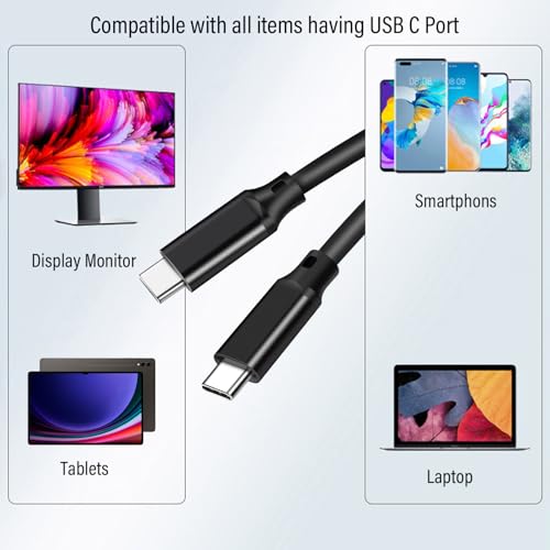 Pocxwa USB-C to USB-C 3.2 Gen 2x2 Video Cable, 240W USBC Charger Cord 5Ft | 4K@144HZ, 20Gbps Data Sync, Compatible with MacBook Pro, Dell, LG, ARZOPA, KYY Portable Monitor, Smartphone Tablets & Laptop - size: 5Ft