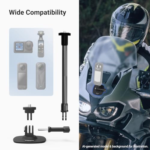 NEEWER Flexible Helmet Mount with Extension Pole Compatible with Insta 360 GoPro DJI, Adhesive Action Camera Holder Base Adapter for POV Video Recording Live Streaming, for 1/4" Accessories, AC060 - style: AC060