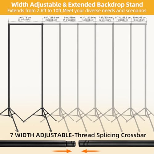 Backdrop Stand 10x7ft(WxH)- 7 Widths Photo Studio Adjustable Background Stand Support kit with Clamps,Carrying Bag for Party, Photo Booth, Banner, Events Decoration, Wedding, Photography