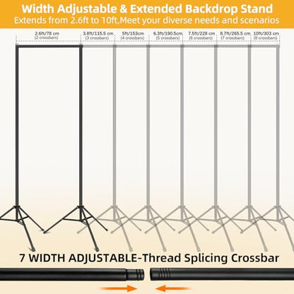 Backdrop Stand 10x7ft(WxH)- 7 Widths Photo Studio Adjustable Background Stand Support kit with Clamps,Carrying Bag for Party, Photo Booth, Banner, Events Decoration, Wedding, Photography