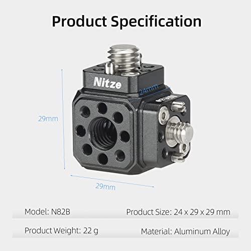 Nitze Camera Mount Cube Adapter (6-Sided) Universal Camera Mount with 1/4” Locating Holes, 3/8” Locating Holes, Cold Shoe Adapter, 1/4” Screws, 3/8” Screws and Locating Pins - N82B