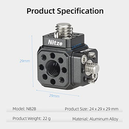 Nitze Camera Mount Cube Adapter (6-Sided) Universal Camera Mount with 1/4” Locating Holes, 3/8” Locating Holes, Cold Shoe Adapter, 1/4” Screws, 3/8” Screws and Locating Pins - N82B