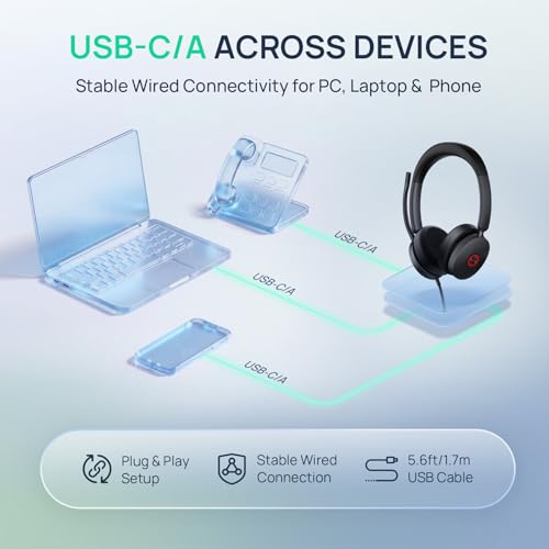 Yealink UH48 ANC Wired USB-C/A Headset with 6 AI Noise Canceling Microphones, Teams & Zoom Certified, Dual ear Headphones Comfort for Remote Work and Home Office, Play & Plug for Laptop/Phone/Computer