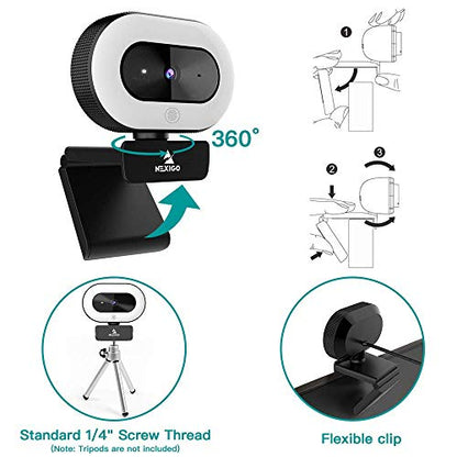 NexiGo StreamCam N930E, 1080P Webcam with Ring Light and Privacy Cover, Auto-Focus, Plug and Play, Web Camera for Online Learning, Zoom Meeting Skype Teams (Renewed) - style: Webcam with Light
