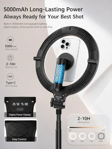 Ring Light with Stand and Wireless Microphone, 10" Magnetic Selfie Light 5000mAh Rechargeable 3000K-6500K, 71" Tripod with Extra Phone Holder, All-in-One Content Creator Kit for Live Stream Vlog
