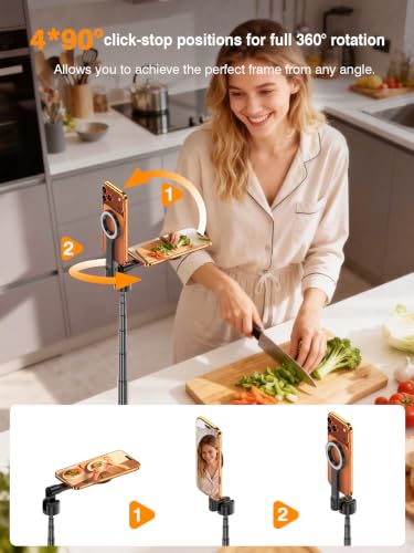 for Mag Safe Tripod for iPhone, 360° Angle for Front & Rear Shooting, 65” Selfie Stick for iPhone Android with Remote & Metal Ring,Magnetic Tripod Stand for Video Recording Travel Vlog Live Streaming