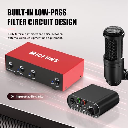 MC new 2 Channel 48V Phantom Power Supply with 3.5mm Audio Cable to Connect Audio Interface for Condenser Microphone Music Recording Equipment (MC2-new red)