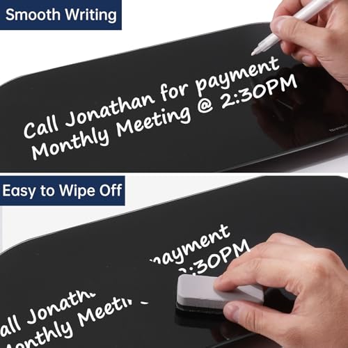 TSJ OFFICE Glass Desktop Whiteboard - 17 X 7 Inches Small Dry Erase Board with Green Light, Black Glass White Board Surface Notepad with 1 Drawer, Desk Organizers for Office, Home, School Supplies - color: Green Light (Black Glass)