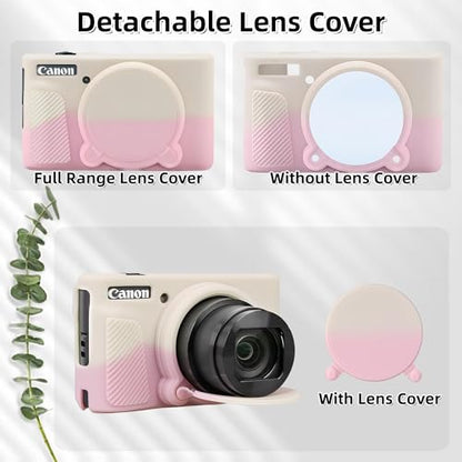 Camera Case for Canon PowerShot SX740/ SX730 Digital Camera,SX740 HS Case, Soft Silicone Protective Case Removable Lens Cover,Comes with 2 Screen Protectors and 1 Wrist Strap. (Beige-Pink) - color: Beige-Pink