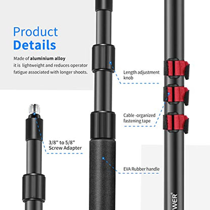 NEEWER NW-7000 Microphone Boom Arm, 3 Section Extendable Handheld Mic Arm with 3/8" & 3/8" to 5/8" Screw Adapter, 3ft to 8ft Adjustable Length,Auxiliary - style: ST-NW-7000