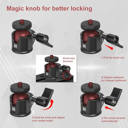 SIOTI Mini Ball Head Mount Adapter, with Hot Shoe Mont, Compatible with Monopod/Digital Card Camera/Microphone/Smart Phone/Action Camera/Flash/LCD (UM18) - color: Ultra-Mini Ball Head Combo, size: 18mm