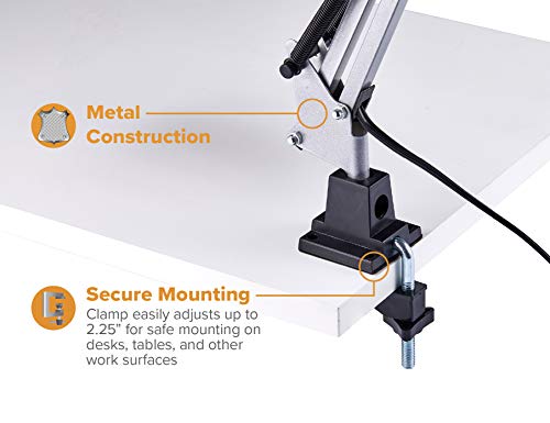Bostitch Office VLF100-WHT Swing Arm Desk Lamp with Clamp Mount, 36" Reach with Multi-Joint Adjustment, Includes Replaceable LED Bulb (VLF), White - style: Clamp, White