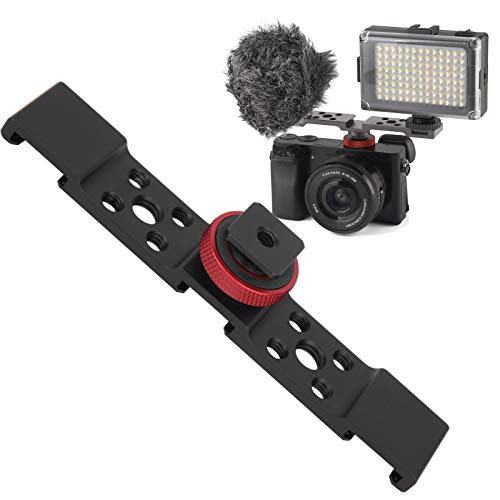 3 in 1 Hot Shoe Mount Adapter, Camera Hot Shoe Bracket with Multiple Screw Holes, Aluminum Alloy Extension Bar for Camera Mobile Phone Rabbit Cage (Black) - color: Black