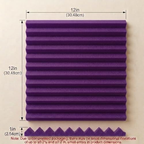 96 Pack Black/purple 12 "X 12 "X1" Acoustic Panels Studio Soundproofing Foam Wedge Tiles (Accompanied By Double-Sided Adhesive Tape) - color: Black/purple