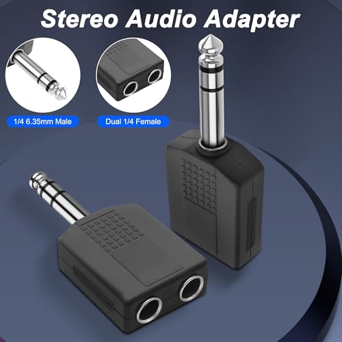 XMSJSIY 1/4" 6.35mm Stereo Plug to Dual 6.35mm Stereo Audio Jack Splitter Adapter 1/4 TRS Male to 2 Female Splitter Converter for Microphone Headphone Guitar Speaker Instrument