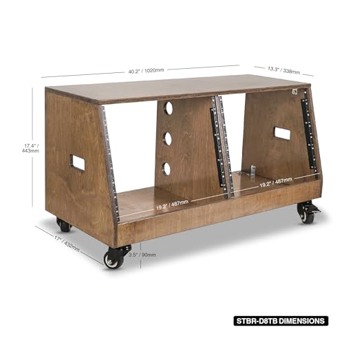 Sound Town DIY 2 x 8U Slanted Studio Rack with Solid Baltic Birch Plywood, Casters, Weathered Brown for Recording Room, Home Studio (SDRK-D8TB) - size: 2 x 8U, Weathered Brown