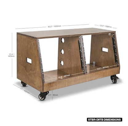 Sound Town DIY 2 x 8U Slanted Studio Rack with Solid Baltic Birch Plywood, Casters, Weathered Brown for Recording Room, Home Studio (SDRK-D8TB) - size: 2 x 8U, Weathered Brown