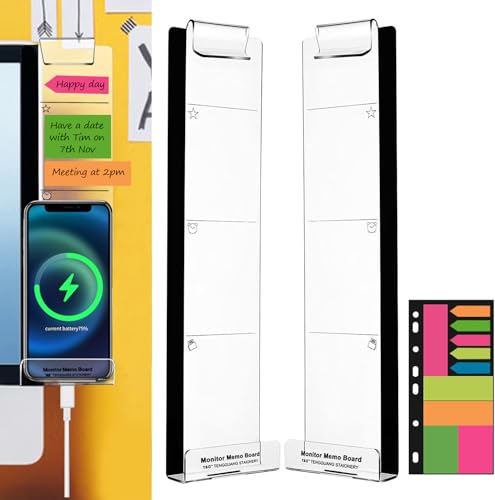 Monitor Memo Boards for Computer, Set of 2 (Left & Right) Multifunction Acrylic Screen Message Reminder Pad Side Panels Phone Holder - Utility Organizer for Office Desktop, Gift of 1 Pack Sticky Notes - style: Left + Right