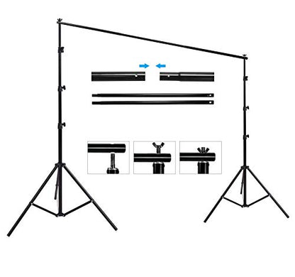 HYJ-INC Photo Background Support System with 8.5 x 10ft Backdrop Stand Kit, 100% White Cotton Muslin Backdrop,Clamp, Carry Bag for Photography Video Studio