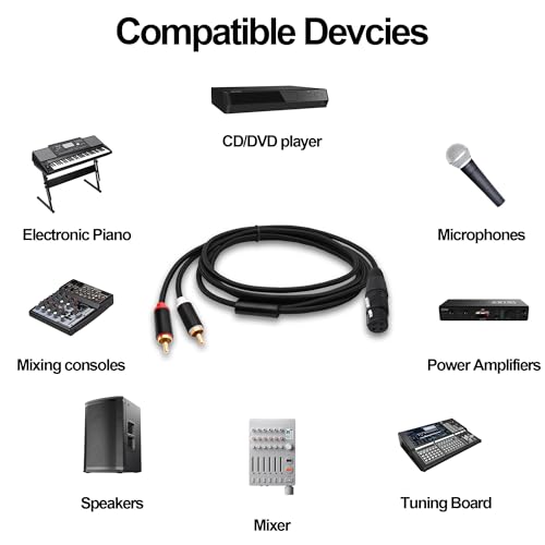 XLR to 2 RCA Splitter Cable Patch Audio Connector 2M | Dual RCA Phono Male Plugs to XLR 3 Pin Female Adapter,for Microphone Amplifier Mixer Instruments - style: Female