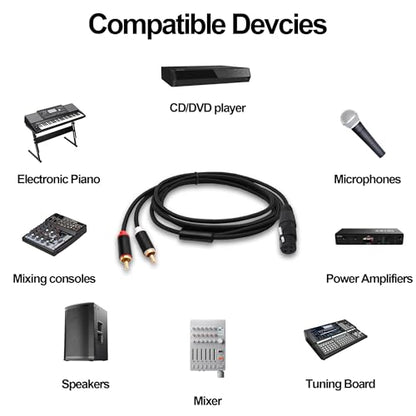 XLR to 2 RCA Splitter Cable Patch Audio Connector 2M | Dual RCA Phono Male Plugs to XLR 3 Pin Female Adapter,for Microphone Amplifier Mixer Instruments - style: Female