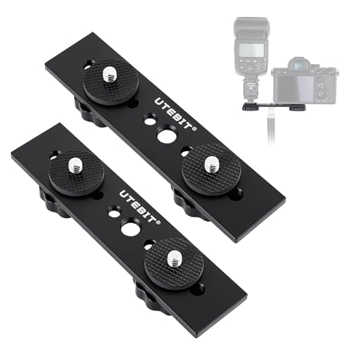 UTEBIT 5 inch Flash Bracket, 2 Pack Long Dual Camera Bracket Mount, Black | Flash Bracket Extension Bar with 1/4" Hot Shoe, Straight Flash Mount 1/4-3/8 Thread Hole Tripod Mount for Camera/LED Light - size: 5 Inch