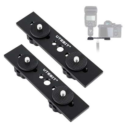 UTEBIT 5 inch Flash Bracket, 2 Pack Long Dual Camera Bracket Mount, Black | Flash Bracket Extension Bar with 1/4" Hot Shoe, Straight Flash Mount 1/4-3/8 Thread Hole Tripod Mount for Camera/LED Light - size: 5 Inch