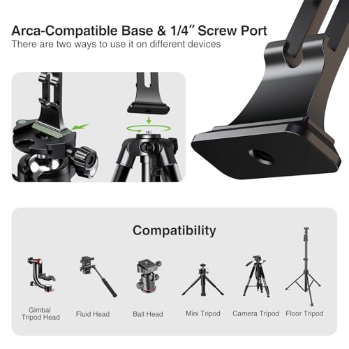 elitehood Aluminum Magsafe Tripod Phone Mount, Compact Phone Holder for Tripod with Arca Swiss Quick Release Plate & 1/4" Screw Adapter, Magnetic iPhone Mount Accessories Fit iPhone 16 15 14 13 Series - style: 1/4“ Screw Port