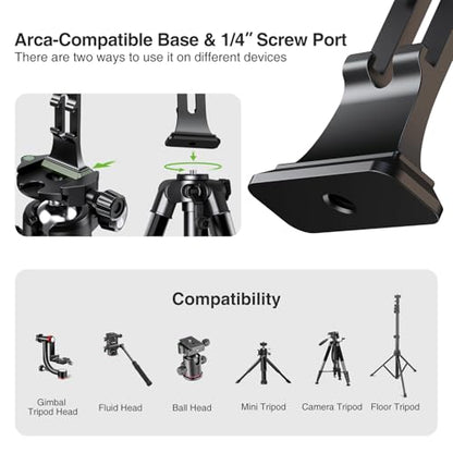 elitehood Aluminum Magsafe Tripod Phone Mount, Compact Phone Holder for Tripod with Arca Swiss Quick Release Plate & 1/4" Screw Adapter, Magnetic iPhone Mount Accessories Fit iPhone 16 15 14 13 Series - style: 1/4“ Screw Port