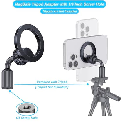 Magnetic Tripod Mount Holder for MagSafe [Upgraded Metal], iPhone Tripod Mount Adapter with 1/4” Screw Hole, Magnetic Phone Tripod Holder Adapter for iPhone 17/16/15/14/13/12 Series - color: Black(Metal Version)