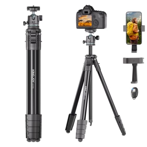 KINGJOY 72'' Aluminum Camera Tripod, Travel Tripod with 360° Ball Head, Phone Holder, Carry Bag, Wireless Remote Control, Compatible with DSLR, Phone, Spotting Scopes, Laser Level, Max Load 11 lb