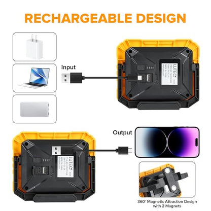 LUTEC 3500LM LED Work Light, Rechargeable Magnetic Work Lights with Stand, Portable 5000K Flood Light for Car Repair, Fishing, Camping, Emergency, Hiking, 3 Modes - size: 1 Pack