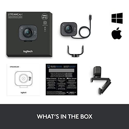 Logitech 2022 StreamCam 1080P HD 60fps Streaming Webcam Full HD Camera with USB-C & Integrated Microphone for Live Streaming and Content Creation - Graphite - 960-001280 (Renewed)