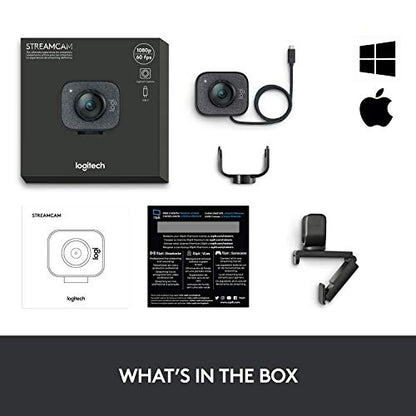 Logitech 2022 StreamCam 1080P HD 60fps Streaming Webcam Full HD Camera with USB-C & Integrated Microphone for Live Streaming and Content Creation - Graphite - 960-001280 (Renewed)