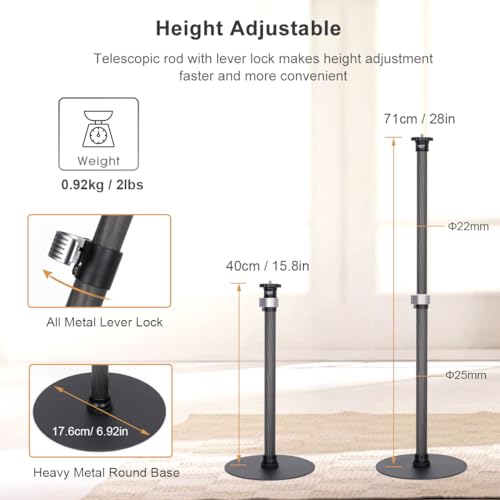 Koolehaoda Carbon Fiber Desktop Monopod Stand, 16"-28" Adjustable with Base | Heavy Duty Table Mount Extension Rod, for DSLR Camera, Webcam, Light, Live Streaming & Vlogging, Stable Base, Lightweight