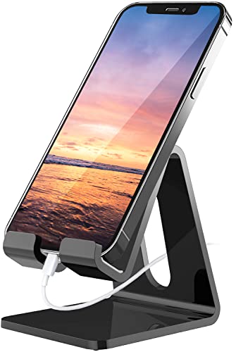Crpich Acrylic Phone Stand, Ergonomic Design for Apple iPhone and Samsung Galaxy, Compatible with 4-8 Inch Screens, Black - color: 2-Black, size: 1 Pack