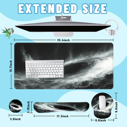 Black Hole Desk Mat Set Space Galaxy Art Large Mouse Pad with Wrist Rest 4in1 Desk Mat for Desktop Ergonomic Keyboard Wrist Support Anti-Slip Computer Ergonomic Mouse Pad Home Office Gaming - color: Black Hole