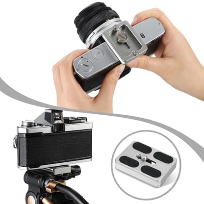 Frienda 2 Pieces Metal Quick Release Plate with 1/4''-20 Camera Screw Tripod Mount Plate Fits Standard for DSLR Camera Tripod Ball Head(Titanium Color,Pu50) - color: Titanium Color, style: PU50